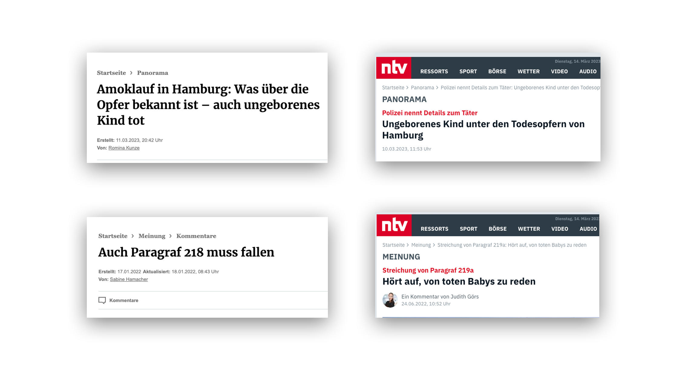 Vor wenigen Monaten (unten) haben n-tv und Frankfurter Rundschau noch ganz anders kommentiert, jetzt (oben) scheinen ihnen Ungeborene plötzlich wichtig zu sein Vor wenigen Monaten (unten) haben n-tv und Frankfurter Rundschau noch ganz anders kommentiert, jetzt (oben) scheinen ihnen Ungeborene plötzlich wichtig zu sein