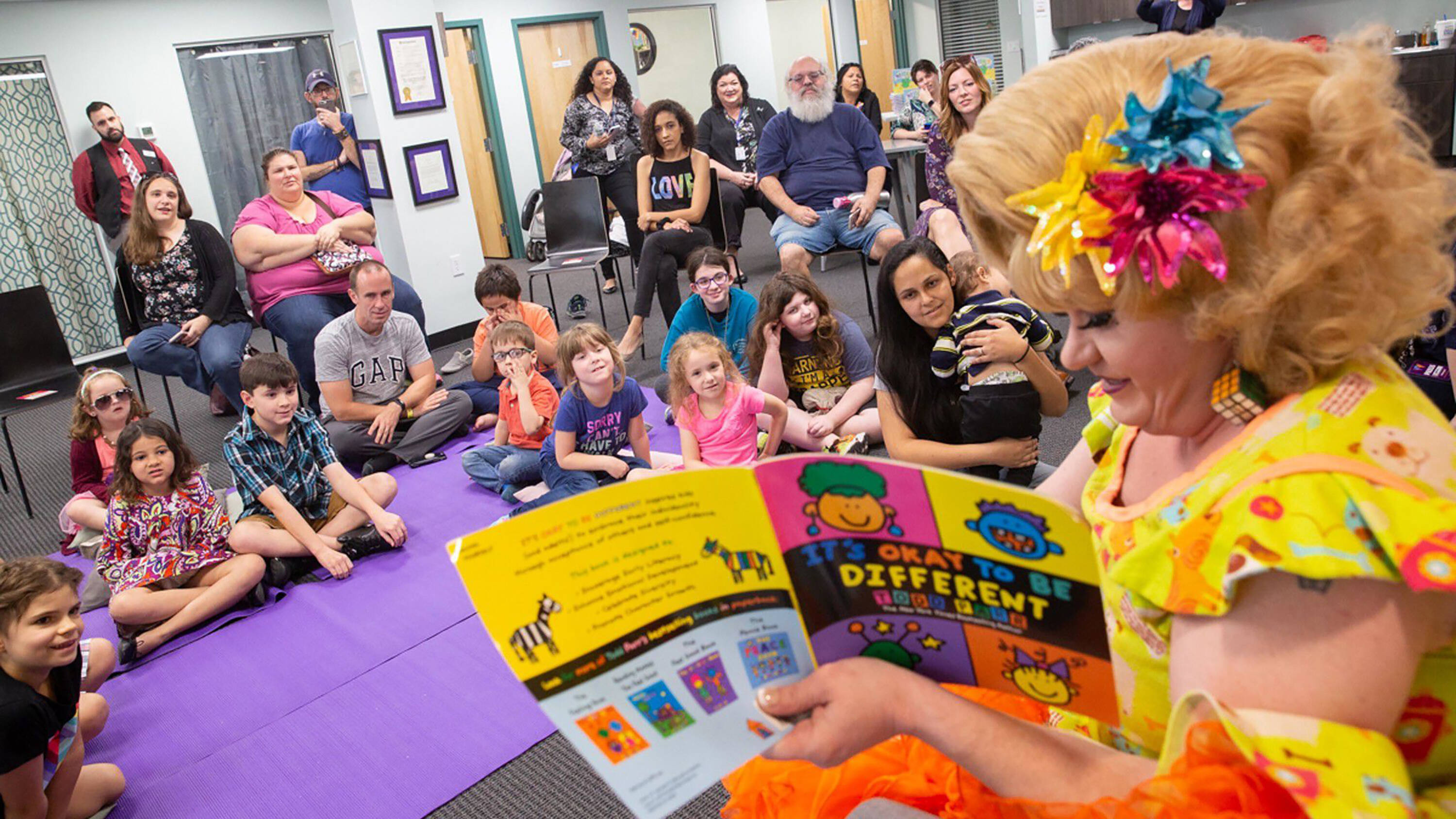 Rich Kuntz, also known as Gidget, reads to children during Drag Queen Story Hour on March 21, 2019 Rich Kuntz, also known as Gidget, reads to children during Drag Queen Story Hour on March 21, 2019