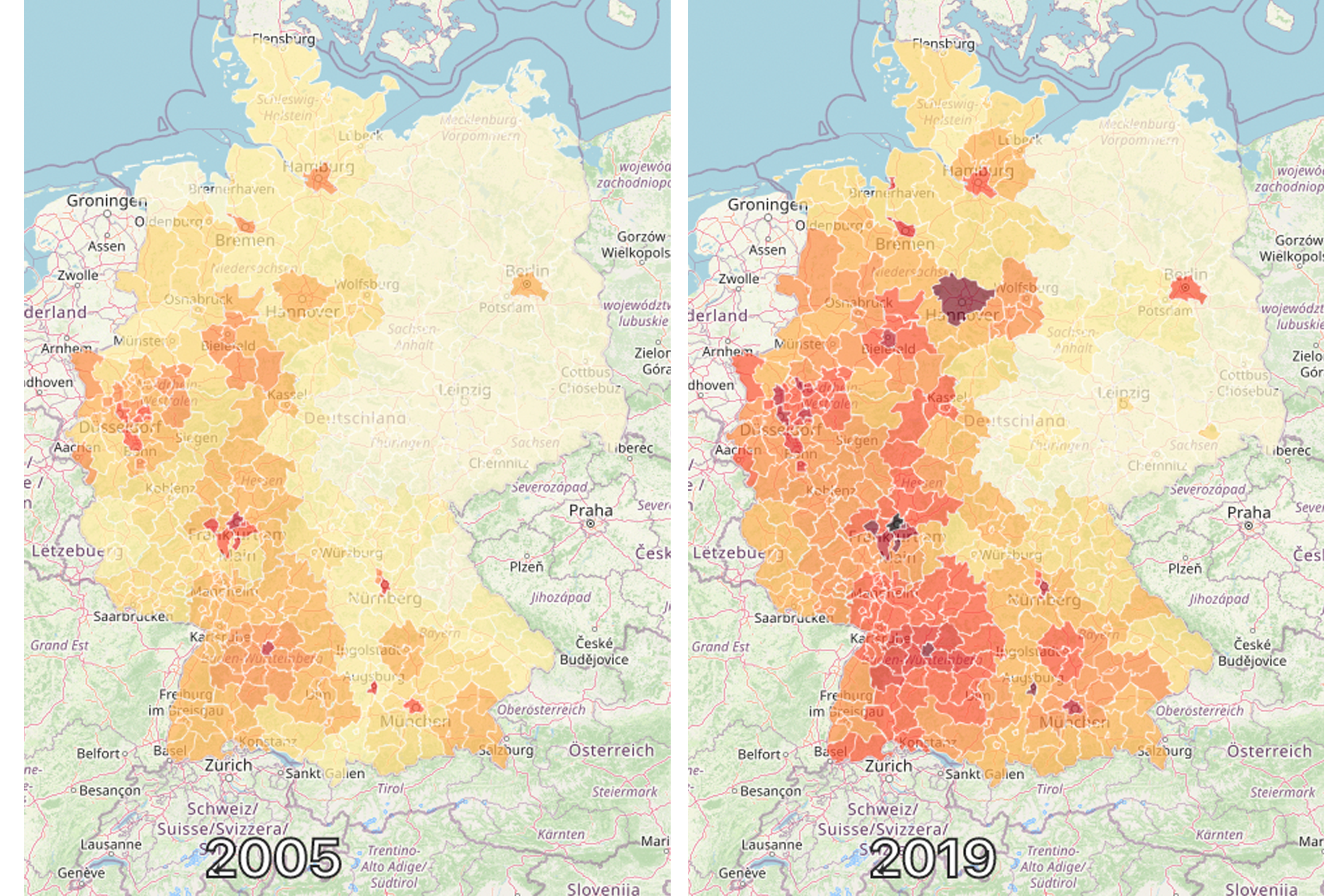 Die Karten zeigen die demographische Verschiebung in Deutschland Die Karten zeigen die demographische Verschiebung in Deutschland