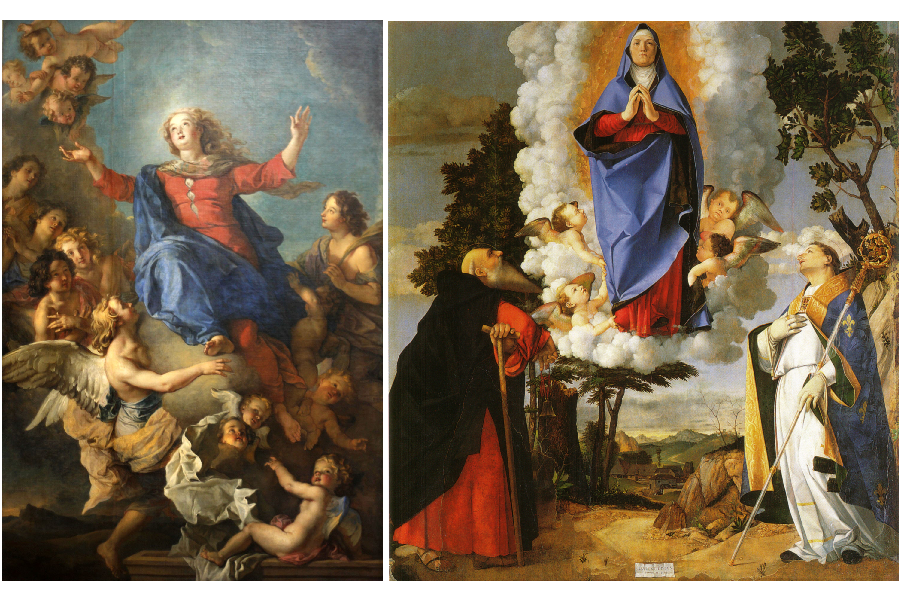Mariä Himmelfahrt, dargestellt von Charles de La Fosse (l.) und Lorenzo Lotto Mariä Himmelfahrt, dargestellt von Charles de La Fosse (l.) und Lorenzo Lotto