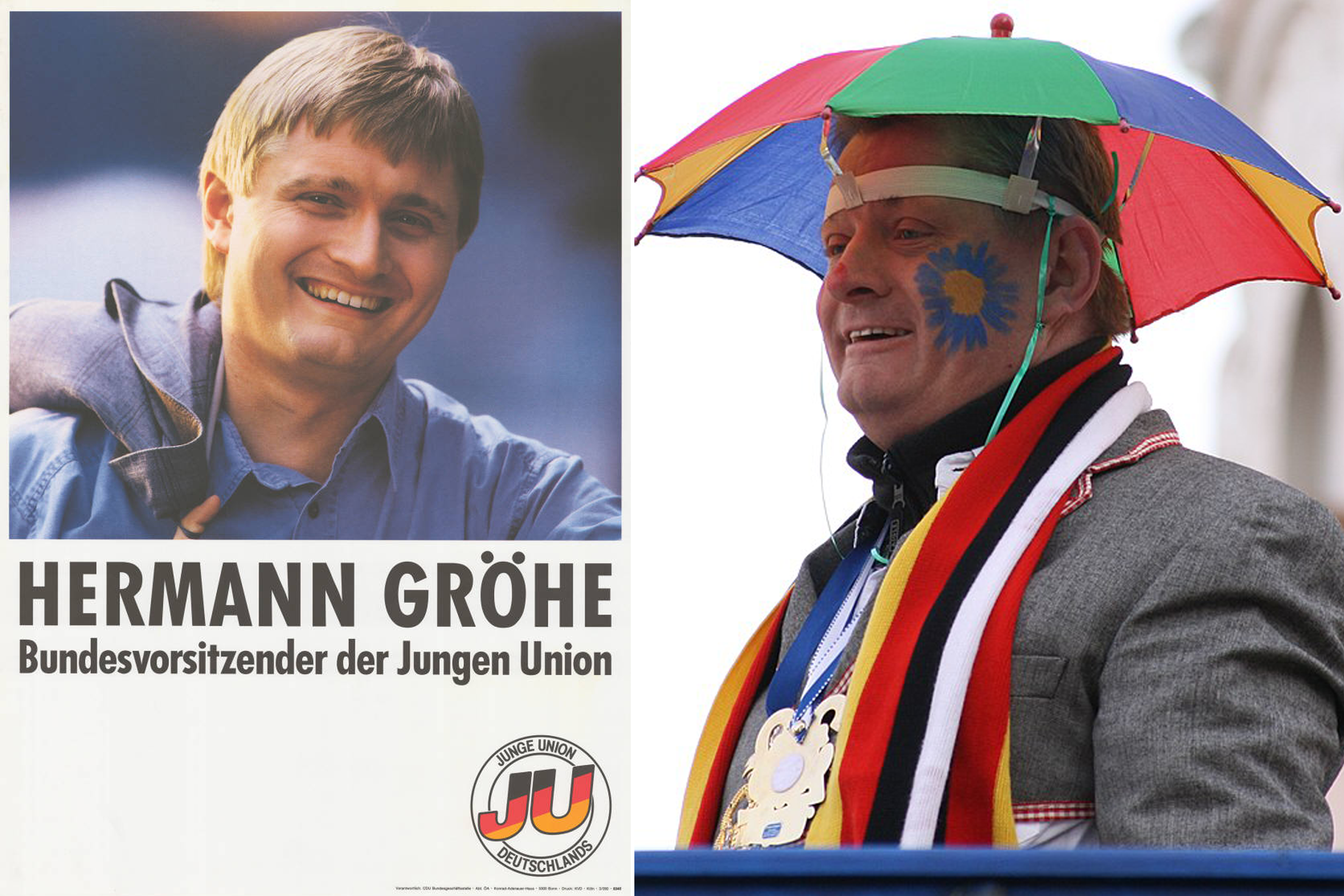 Hermann Gröhe 1990 auf einem Plakat der JU und 2008 beim Neusser Kappessonntagszug Hermann Gröhe 1990 auf einem Plakat der JU und 2008 beim Neusser Kappessonntagszug