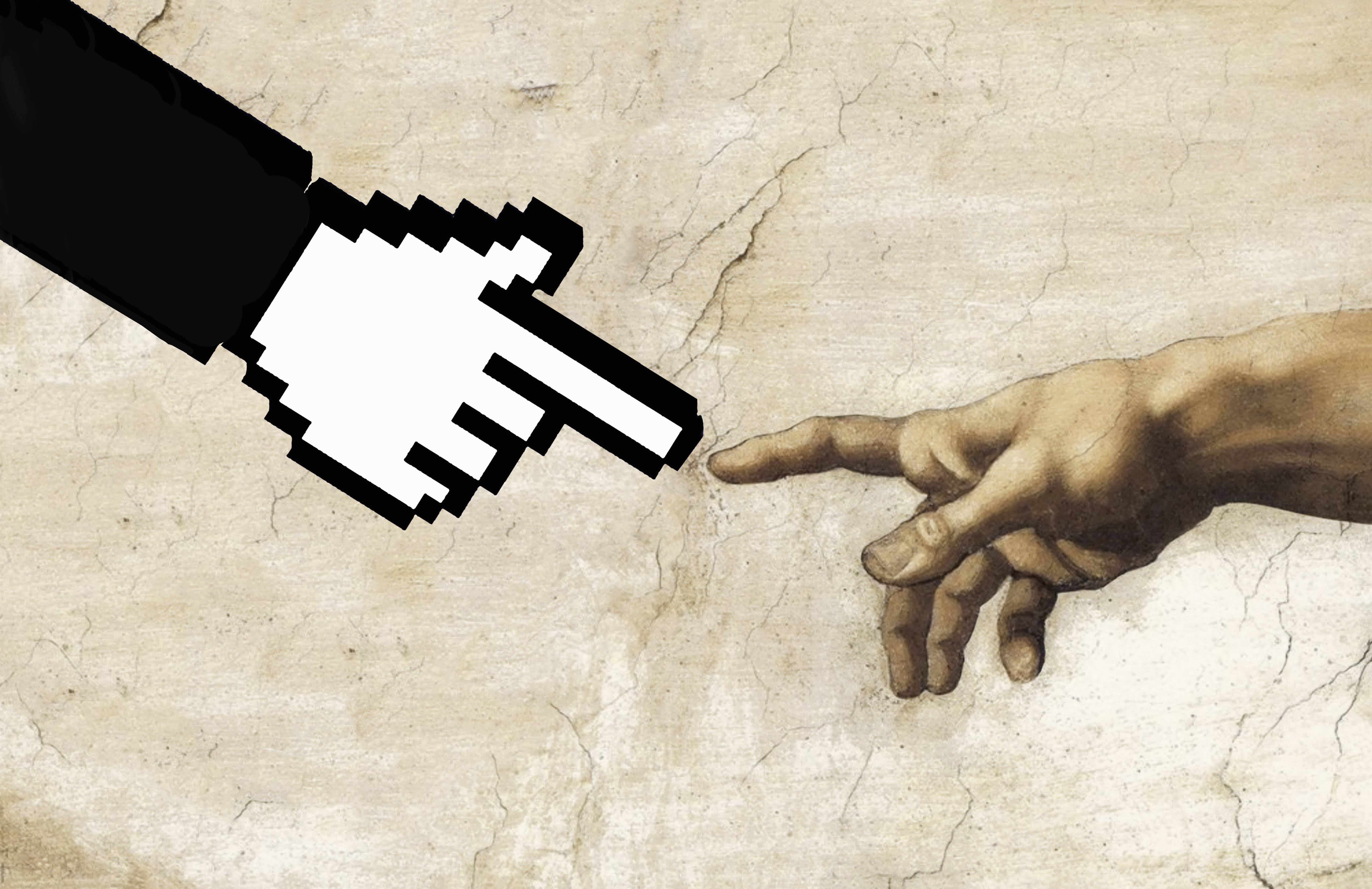 Digitaler Finger und die Hand Gottes