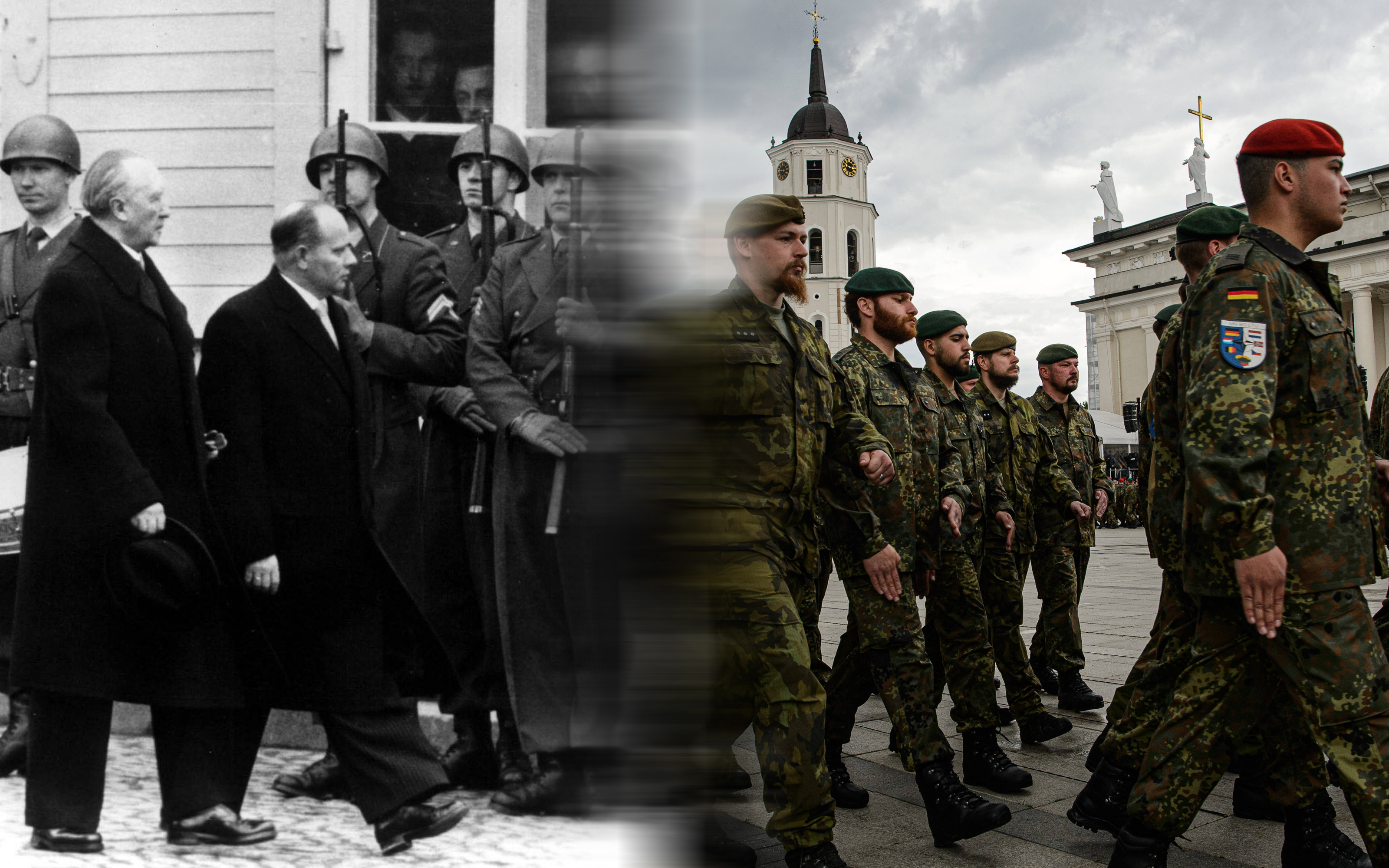 Bundeskanzler Konrad Adenauer 1956 bei der Bundeswehr in Andernach / Panzerbrigade 45 „Litauen“ beim Aufstellungsappell in Vilnius (Wilna), 22. Mai 2025