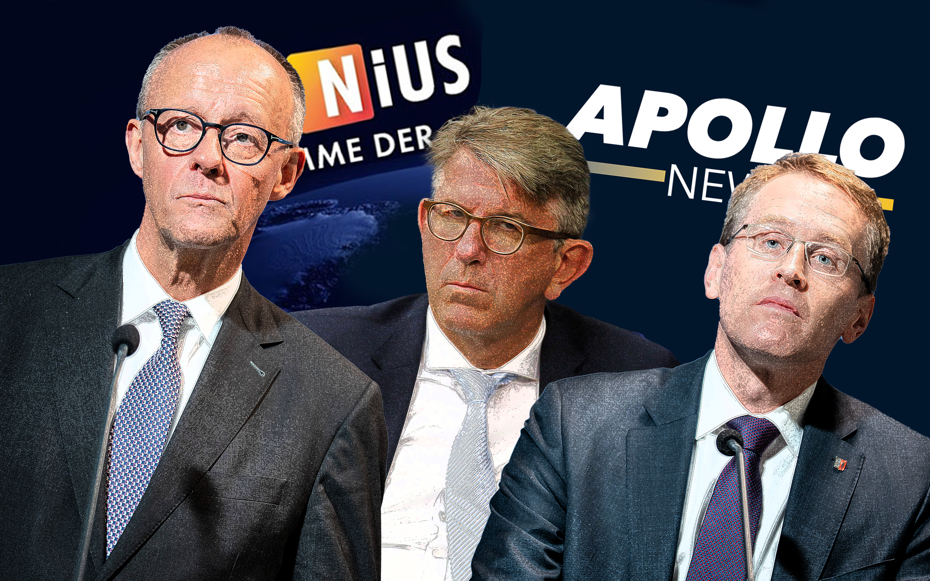 Bundeskanzler Friedrich Merz (v.l.n.r.), Kulturstaatsminister Wolfram Weimer und Schleswig-Holsteins Ministerpräsident Daniel Günther (CDU)