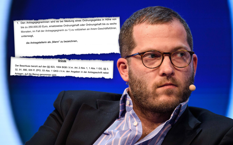 Julian Reichelt und Ausschnitte des Beschlusses des Landesgerichts Frankfurt am Main