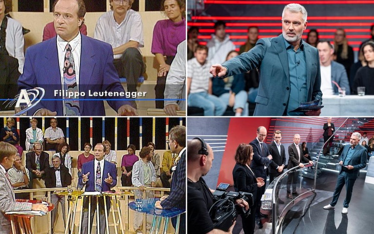 30 Jahre Arena – Teaserbild Bildmontage mit der ersten Arena und einer aktuellen Arena mit Filippo Leutenegger und Sandro Brotz 2023