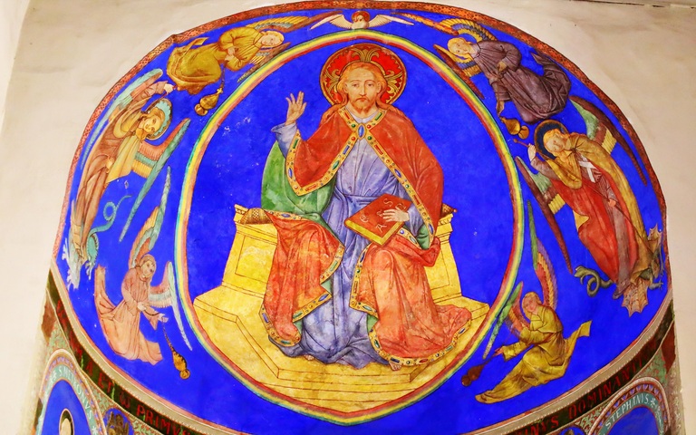 Christus Pantokrator, Wandmalerei in der Ostapsis der Stiftskirche St. Cyriakus in Quedlinburg OT Stadt Gernrode, Landkreis Harz, Sachsen-Anhalt