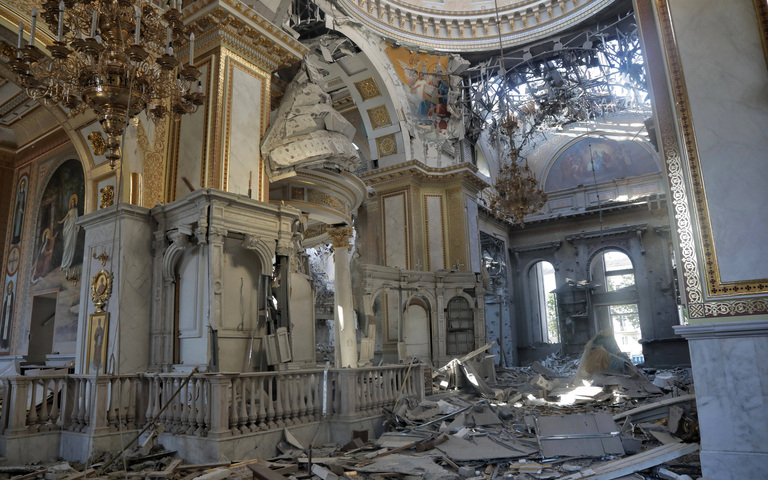 Odessa, Verklärungskathedrale, nach russischem Raketeneinschlag, 23.07.2023