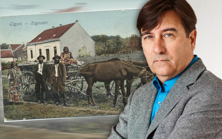 Umherziehende Zigeuner wahrscheinlich in der Slowakei (Jahr unbekannt) und Schriftsteller Alain Claude Sulzer