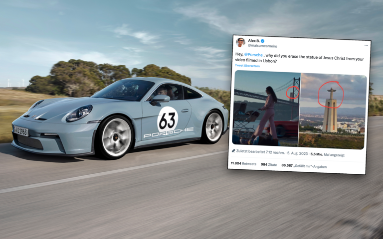 Porsche retuschiert eine Christus-Statue in Lissabon heraus