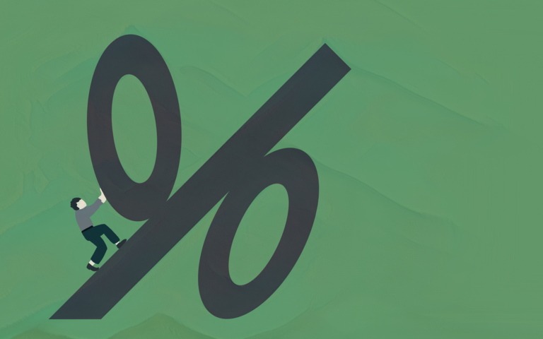 Eine Gestalt versucht, das Prozentzeichen nach oben zu drücken