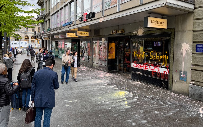 Zerstörte Läderach-Filiale in Zürich