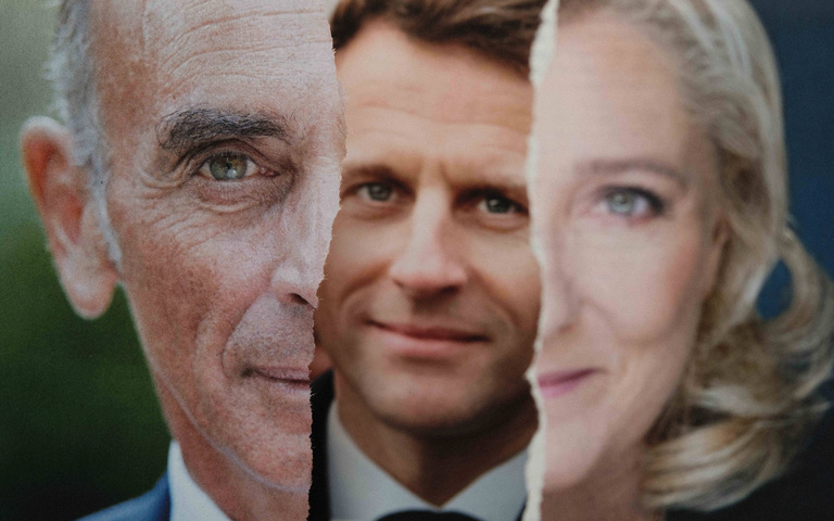 Éric Zemmour (l.), Emmanuel Macron, Marine Le Pen
