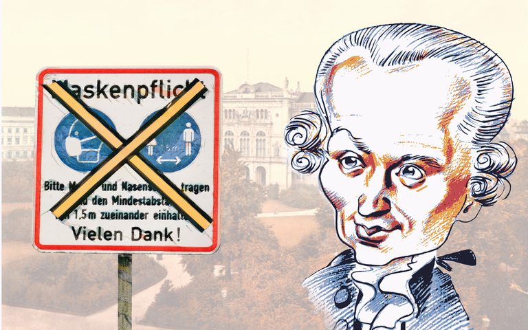 Karikatur Immanuel Kant, Maskenpflicht-Schild, Universität Königsberg