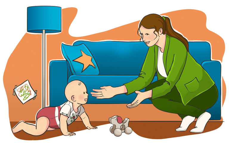 Baby krabbelt zur Mutter