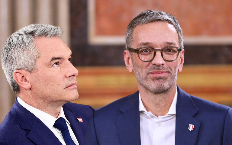 Karl Nehammer (l.), Herbert Kickl (r.)