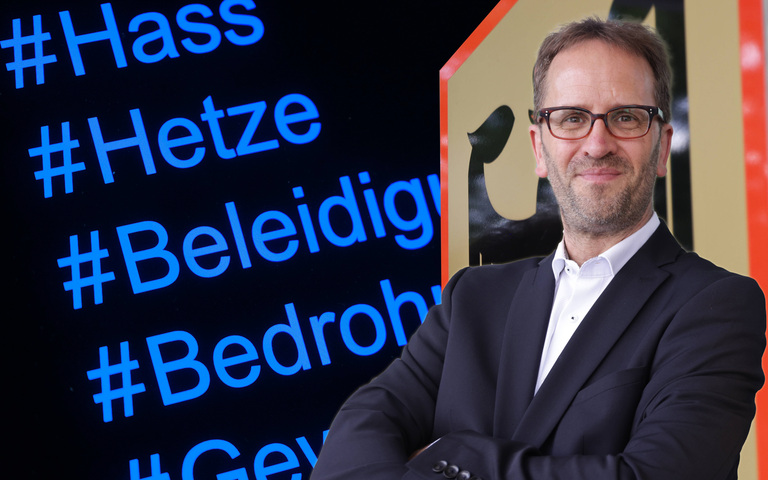 Hashtags „Hass“, „Hetze“, „Beleidigung“, „Bedrohung“, „Gewalt“ und Präsident der Bundesnetzagentur Klaus Müller