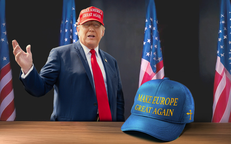Donald Trump mit der ikonischen „Make America Great Again“-Kappe; nun muss es heißen: „Make Europe Great Again“