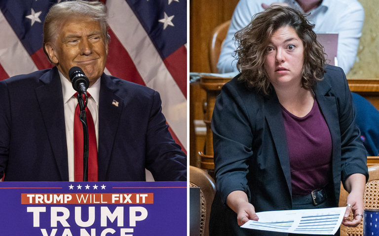 Der wiedergewählte US-Präsident Donald Trump und die Schweizer Sozialdemokratin Tamara Funiciello