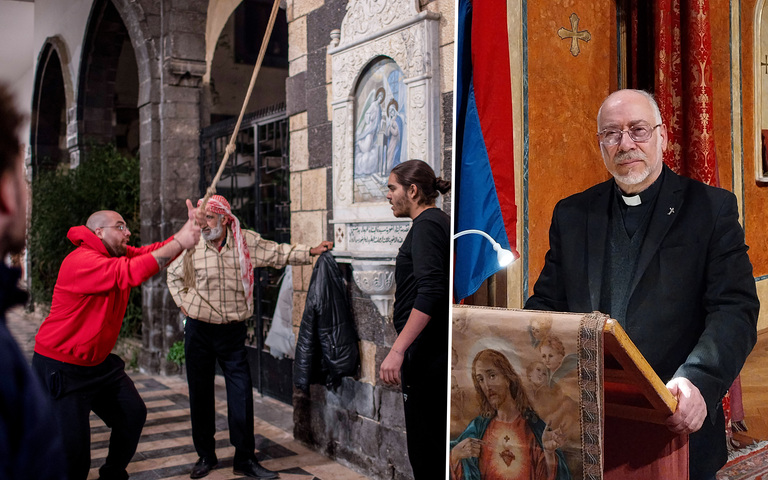 Syrische Christen läuten in Damaskus die Glocken (l.), Pater Vahan Hovagimian