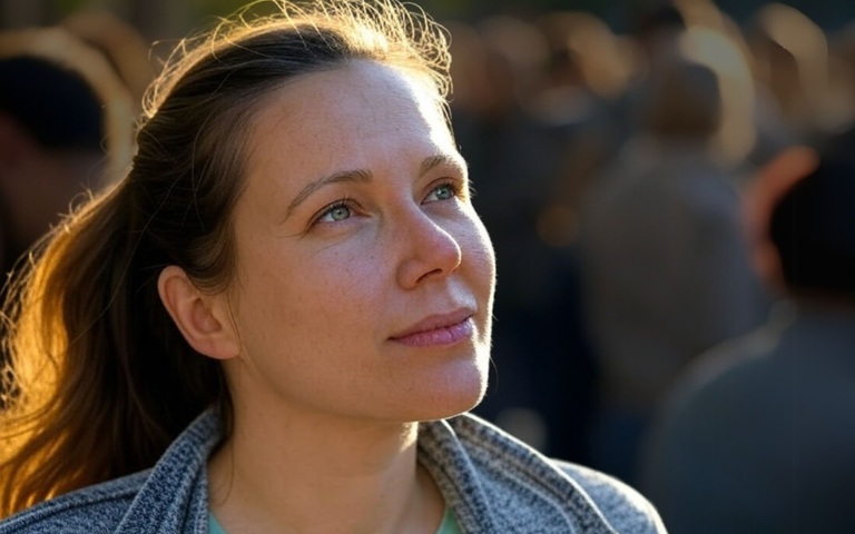 Junge Frau schaut nach oben