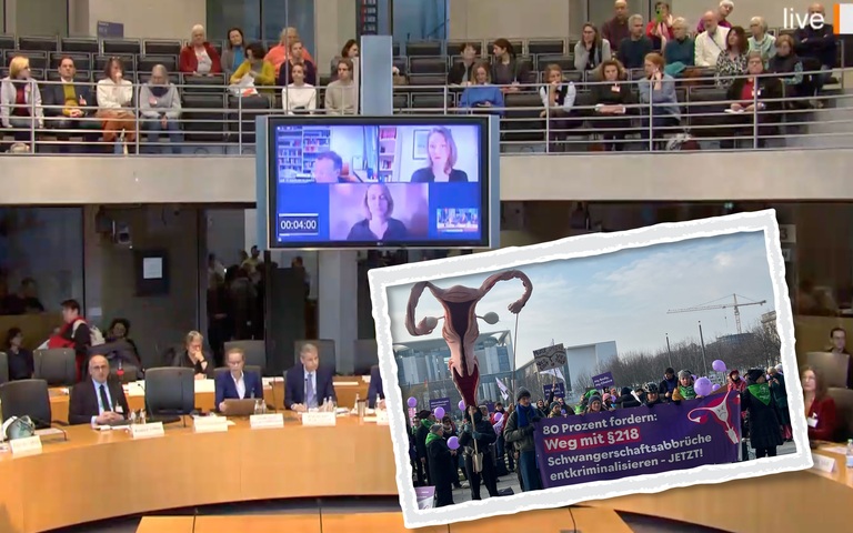 Anhörung im Rechtsausschuss zum Gesetzesentwurf zur Legalisierung von Abtreibungen / Demonstration vor dem Paul-Löbe-Haus