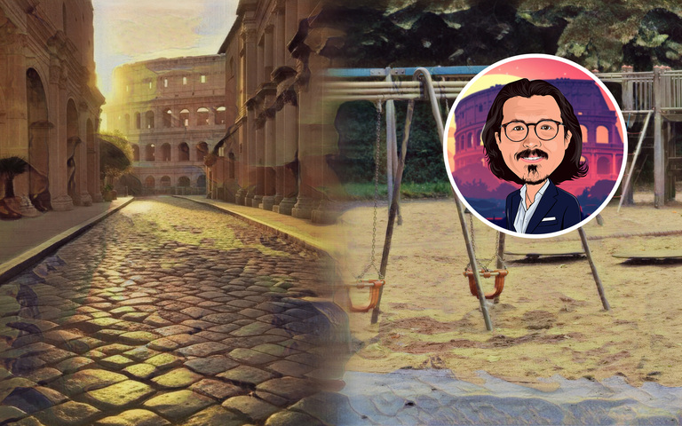 Menschenleere Straße und Kinderspielplatz