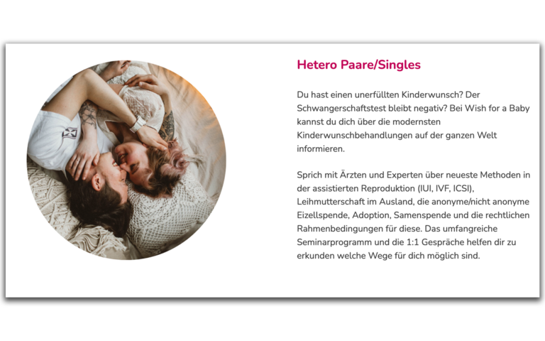 Werbung für Leihmutterschaft auf der Homepage der Messe „Wish for a Baby“