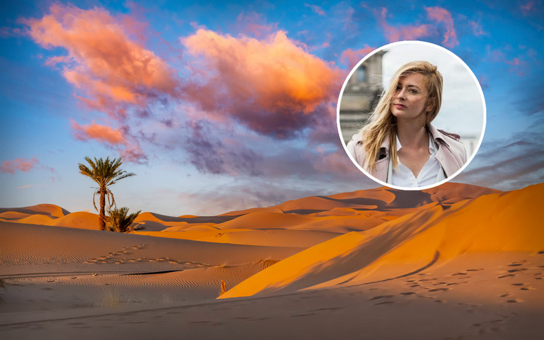 Sahara in Marokko, Autorin Linnéa Findeklee (kleines Bild)