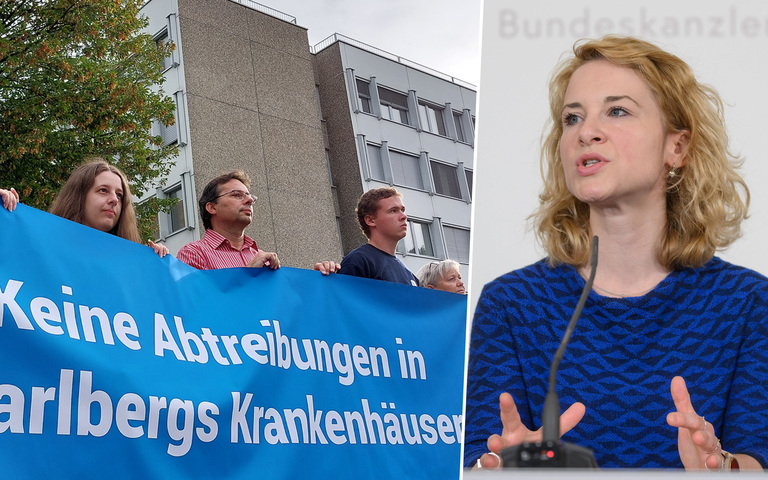 Pro-Life-Kundgebung vor Landeskrankenhaus Bregenz / Frauenministerin Eva-Maria Holzleitner (SPÖ)