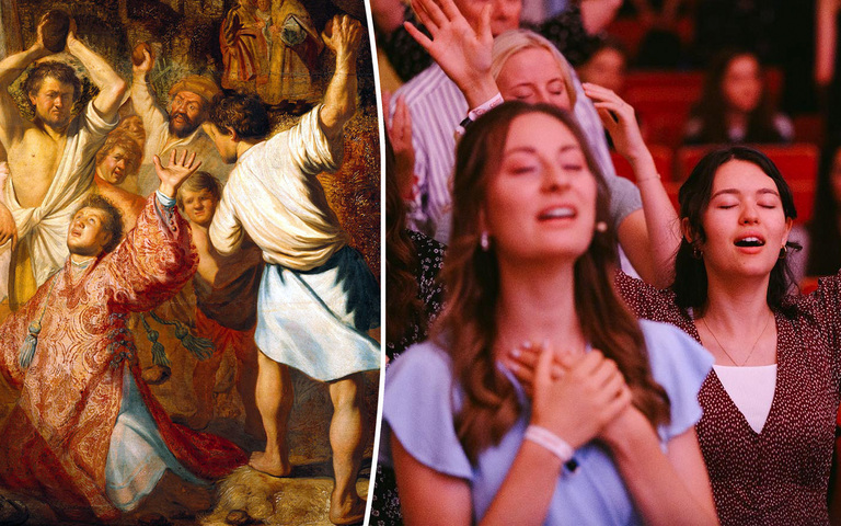 Die Steinigung des hl. Stephanus von Rembrandt van Rijn / Mitglieder der Loretto-Gemeinschaft bei der Anbetung des Herrn