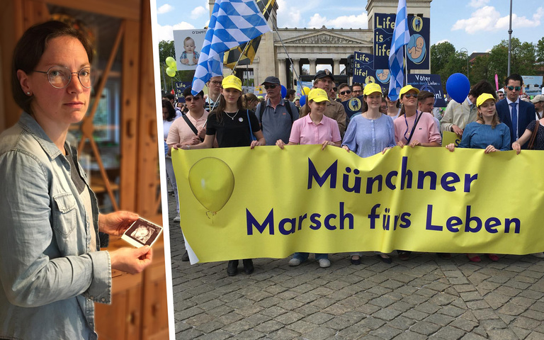 Simone mit Ultraschallbild / Teilnehmer des 6. Münchner Marsch fürs Leben am 18. April 2026