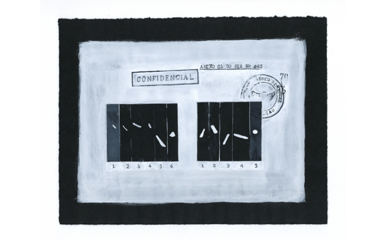 Frank J. Schäpel Operação Prato II.5 / 2016 / Bleistift, Wasserfarbe/schwarzes Papier, 24 x 31,5 cm